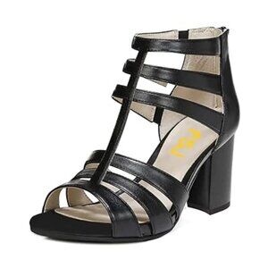 FSJ Women Chunky Mid High Heel Sandals Open Toe T-Strap Pumps Cutout Dress Party